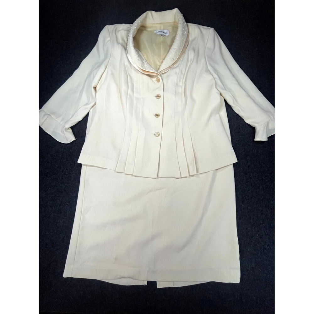 VTG Danny & Nicole 2 Piece Skirt Suit Set Womens 14 Beige Paisley Beaded Formal
